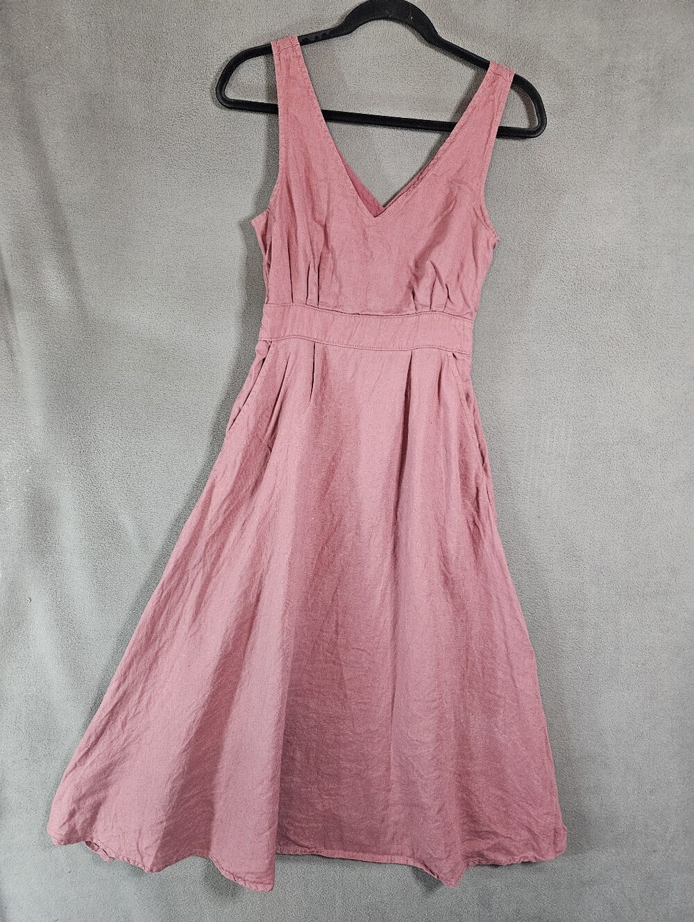 Cynthia Rowley Women 4 Midi Dress 100% Linen Lagenlook Vneck Tank Pink Coral Fit